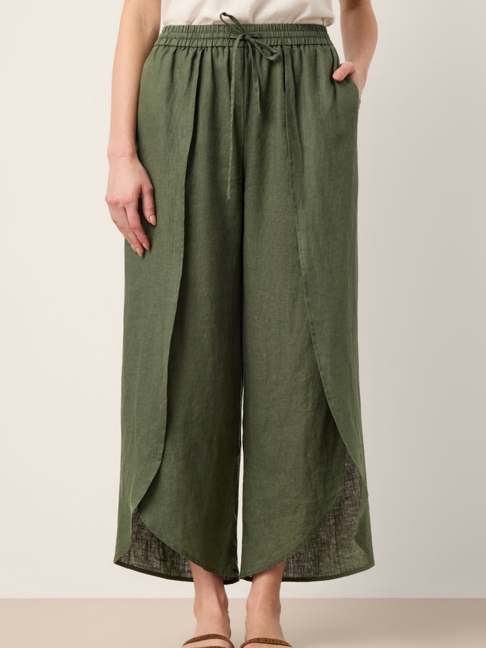 Lintico Olive Green Wide-Leg Split Hem Pants